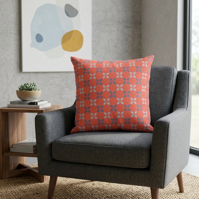 Ljus korall och blå blomster geometrisk mönster kudde (Skapare uppladdad)