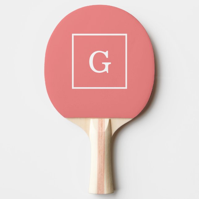 Ljus korall vit ramad initialmonogram pingisracket (Framsidan)