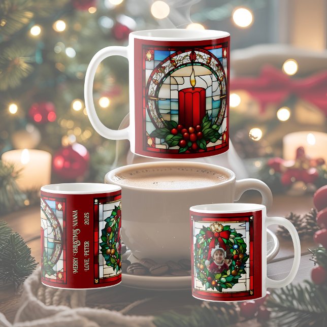 Ljus Körsbärsröd Jul Ljus Falskt Glas Målad Anpass Kaffemugg (Skapare uppladdad)