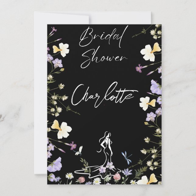 Ljus kraftig vild blomster manus bröllop  inbjudningar (Framsida)