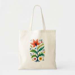 Ljus krämfärgad canvas boho blomster träd folklig tygkasse