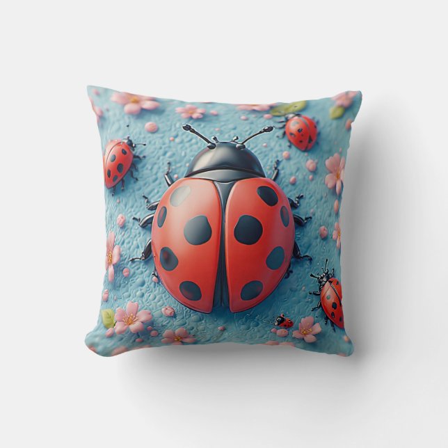 Ljus ladybugs bland körsbärsblommor kudde (Framsida)