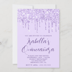 Ljus Lavendel Glitterdroppar Quinceañera Inbjudningar