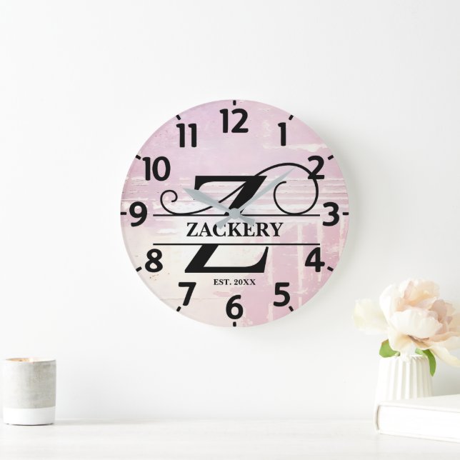 Ljus lavendel slitna Z monogram Stor Klocka (Hem)