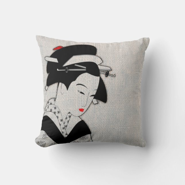 Ljus ledsen Geisha - grå färg Kudde (Framsida)