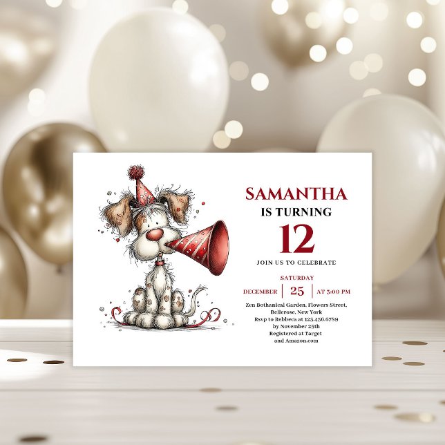 Ljus lekfull hund djur tema barnkalas inbjudningar (Bright whimsical animals theme kids birthday invitation

)