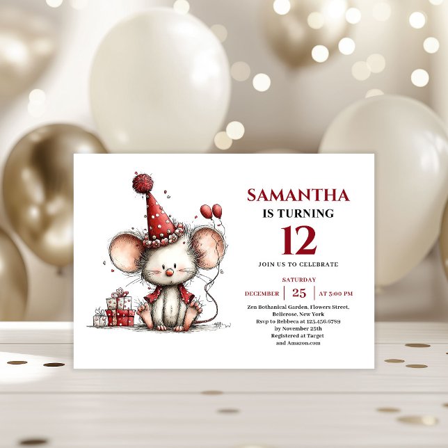 Ljus Lekfull mus Födelsedagsredigering barns födel Inbjudningar (Bright Whimsical animals Birthday Edit kids birthday invitation

)
