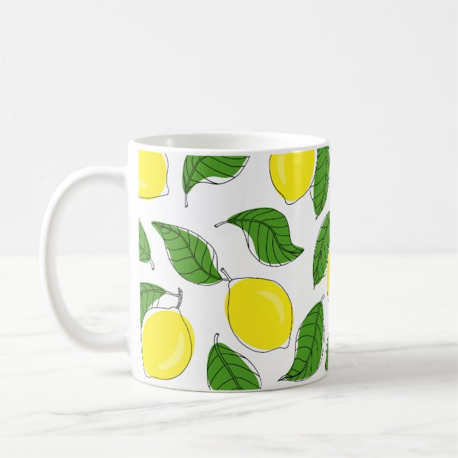 Ljus Lemons Gröna Blad Mönster Kaffemugg (Vänster)