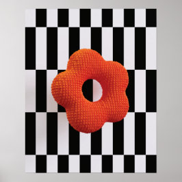 Ljus levande 3D-blomma orange och svart & vit - tr Poster
