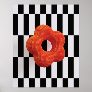 Ljus levande 3D-blomma orange och svart & vit - tr Poster