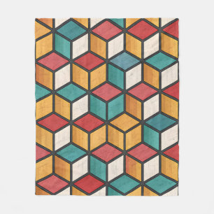 Ljus levande 3D-kub optisk illusion-mönster Fleecefilt