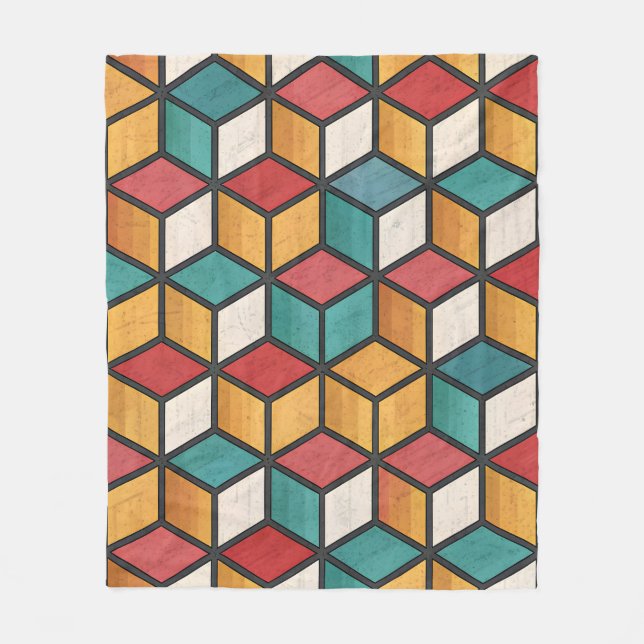 Ljus levande 3D-kub optisk illusion-mönster Fleecefilt (Framsidan)