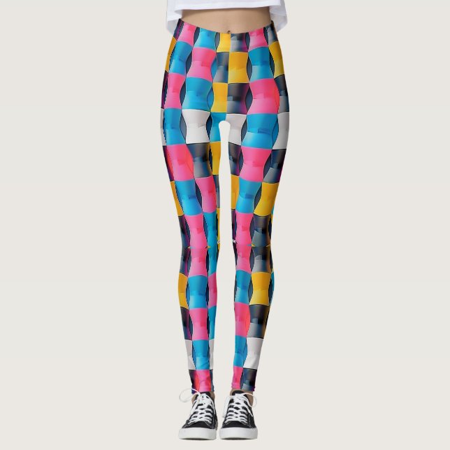 Ljus levande 3D timglas geometriskt mönster Leggings (Framsida)