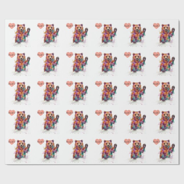 Ljus levande akvarellbjörn – massor 💖 av kärlek presentpapper (Platt)