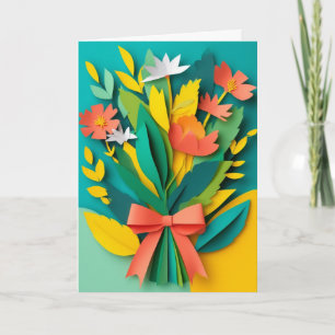 Ljus levande blommig bukett i klipp-papper-stil kort