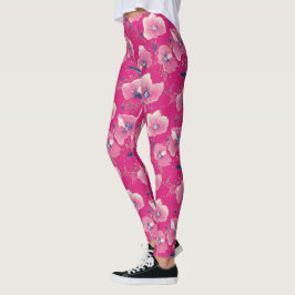 Ljus levande blommönster i rosa, vitt & kungligt b leggings