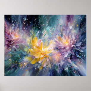 Ljus levande blomsterabstrakt målning med explosio poster