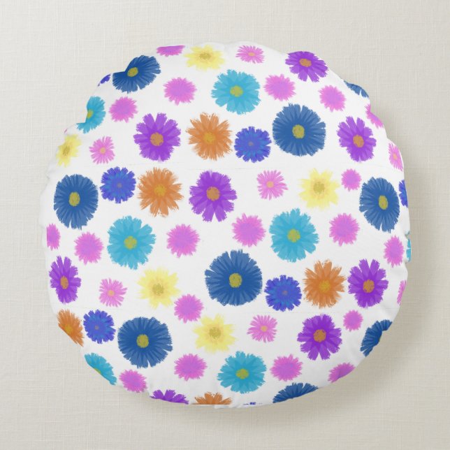 Ljus levande blomsterdesign - Färgrik dekoration Rund Kudde (Framsidan)