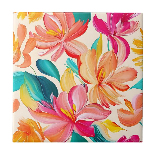 Ljus levande blomsterdesign kakelplatta (Framsidan)