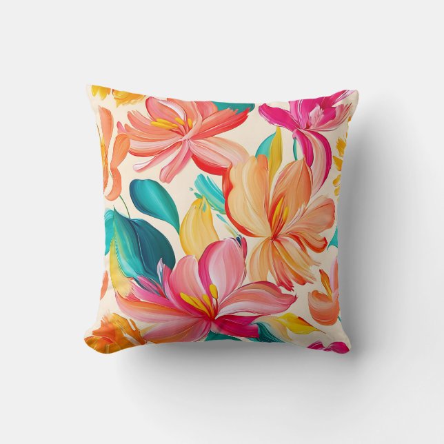 Ljus levande blomsterdesign kudde (Framsida)
