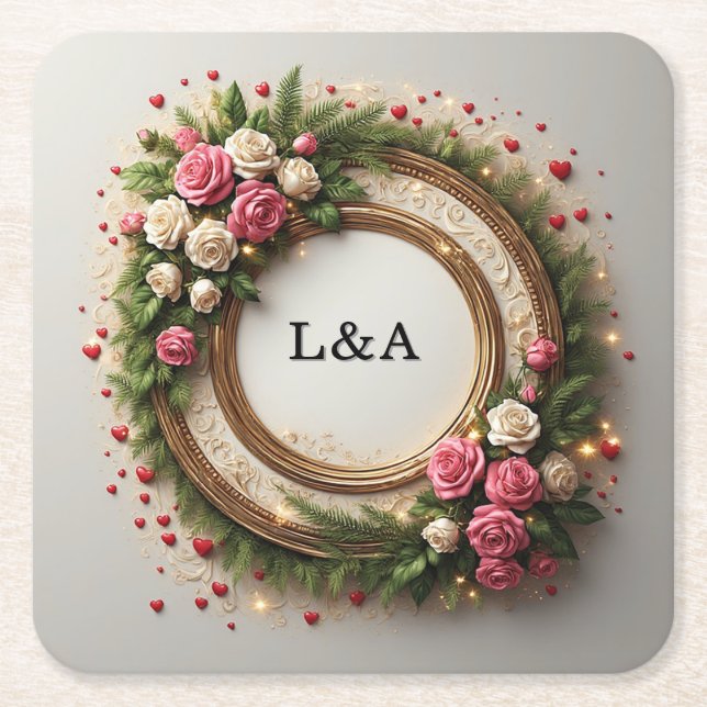 Ljus levande blomsterramdesign underlägg papper kvadrat (Framsidan)