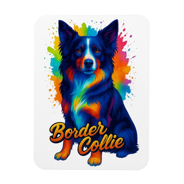 Ljus levande Border Collie Pop Art Magnet (Vertikal)