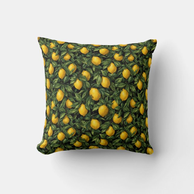 Ljus levande citron citrus träd mönster kudde (Framsida)