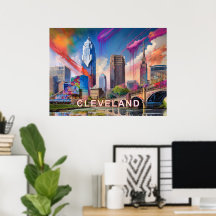 Ljus levande Cleveland Ohio Siluett Abstrakt Konst