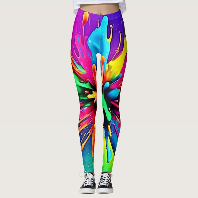 Ljus levande färgsprutdesign leggings (Framsida)