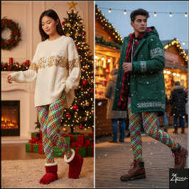 Ljus levande flerfärgad diagonal jul-tartan-ruta leggings