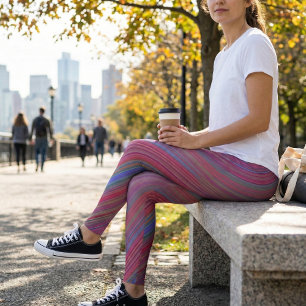 Ljus levande flerfärgad diagonal våg leggings