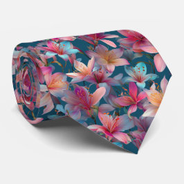 Ljus levande flerfärgad lilja blomster mönster slips