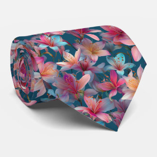 Ljus levande flerfärgad lilja blomster mönster slips