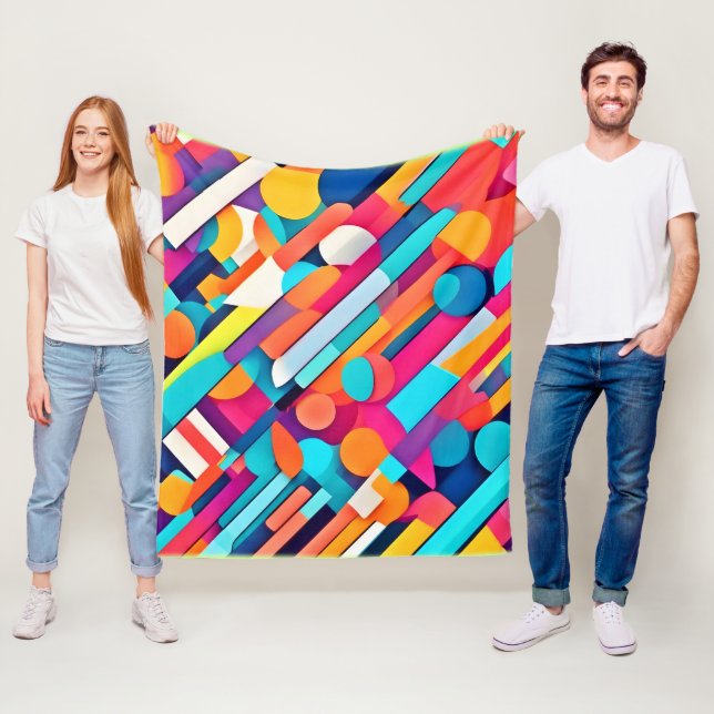 Ljus levande geometrisk abstrakt konst fleecefilt (På plats)