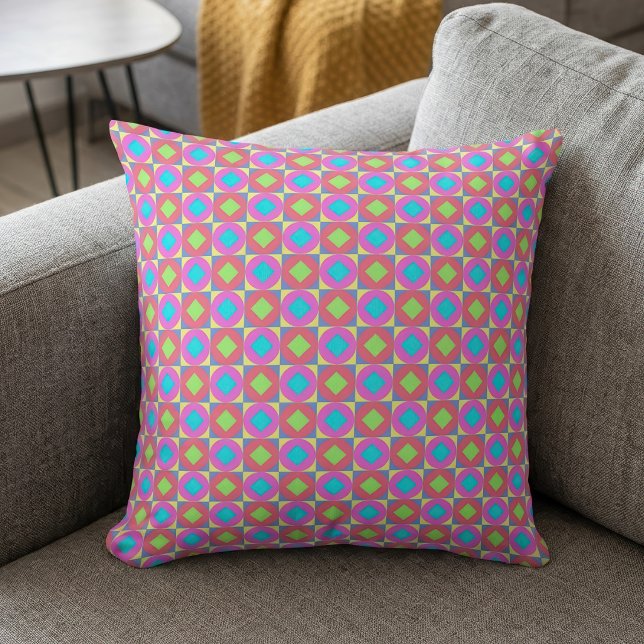 Ljus levande geometrisk abstrakt psykedelisk mönst kudde (Vibrant Geometric Abstract Psychedelic Pattern. Throw Pillow)
