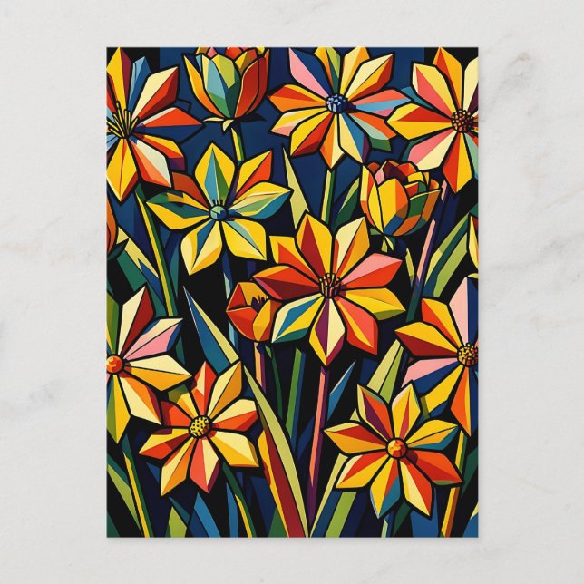 Ljus levande geometrisk regnbågsblomsterbukett vykort (Framsida)