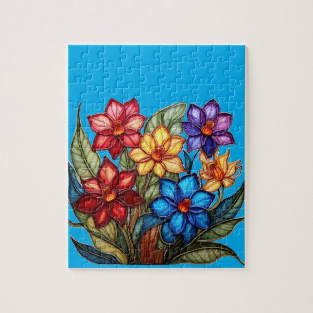 Ljus levande glasmålning blomsterbukett illustrati pussel (Vertikal)
