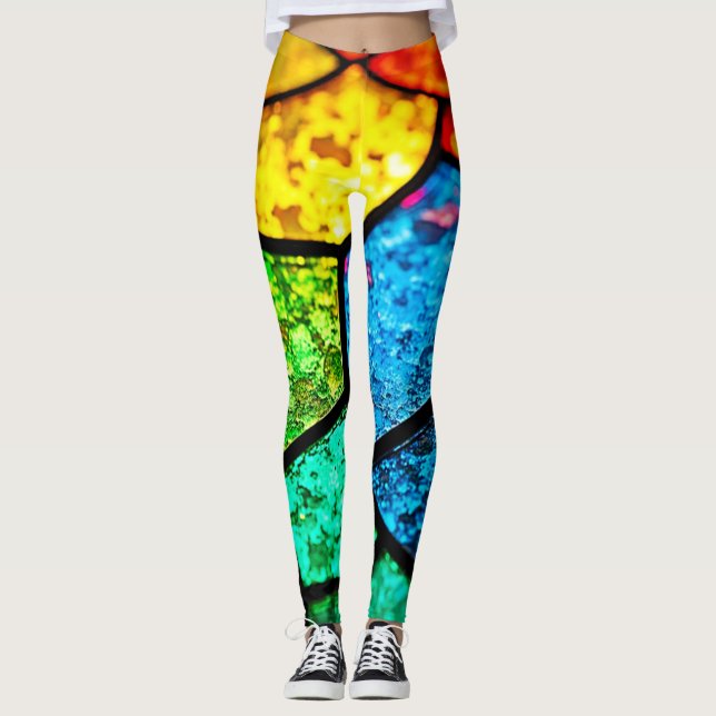 Ljus levande glasmålningstextur med ädelstensfärg leggings (Framsida)