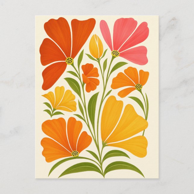 Ljus levande handmålad vildblommor konst vykort (Framsida)