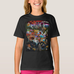 Ljus levande illustrerad USA-karta med ikoniska la T Shirt