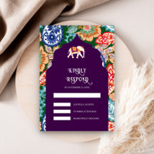 Ljus levande indisk folkkonst elefant aubergine br