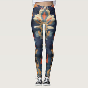 Ljus levande jordiga toner Mönster Ikat textil Leggings