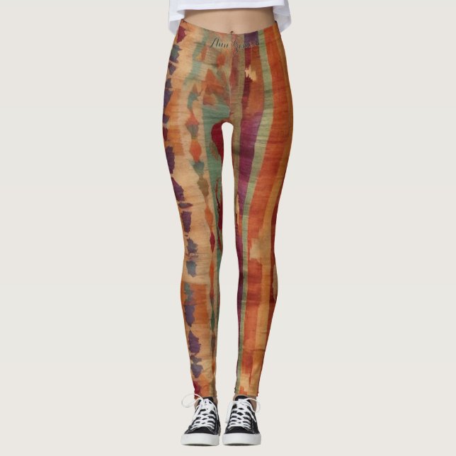 Ljus levande jordiga toner Mönster Ikat textil Leggings (Framsida)