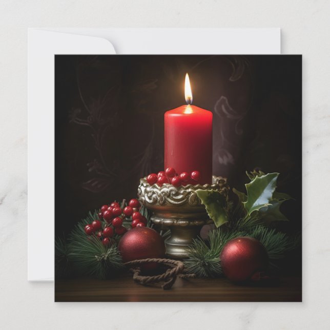 Ljus levande jul ljusstake semester gratulationsko julkort (Framsida)