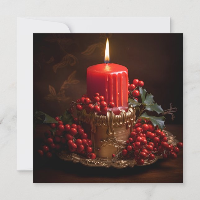 Ljus levande julgrattkort med stearinljus julkort (Framsida)