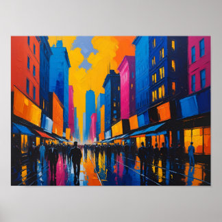 Ljus levande nattlig stadsbild poster