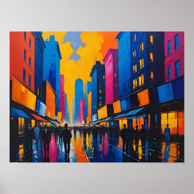 Ljus levande nattlig stadsbild poster (Framsidan)