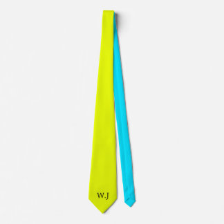 Ljus levande neon fluorescerande gul blå monogram slips