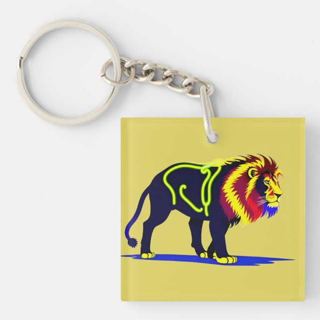 Ljus levande neonlys lejonillustration med livfull (Framsidan)