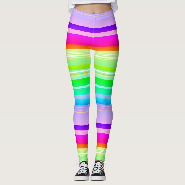 Ljus levande regnbåge flerfärgad randig leggings (Framsida)